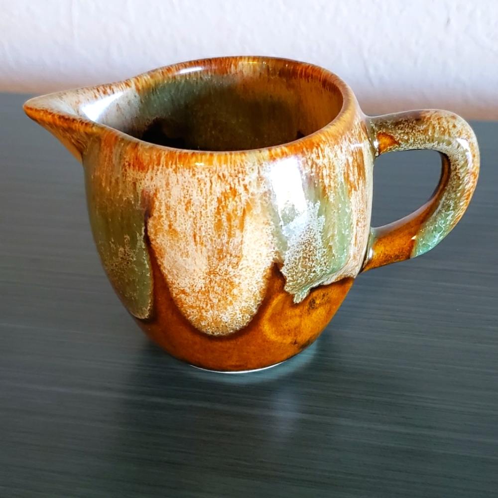 Dryden Pottery Vintage Wheelthrown Drip Glaze Ceramic Ergonomic Creamer
